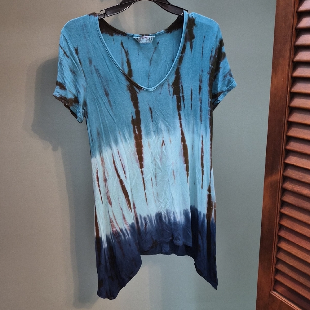Tie-Dye V-Neck Tunic Top - Blue